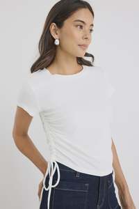 Among The Brave: Perfect Ivory Rib Rouched Side Crop Tee
