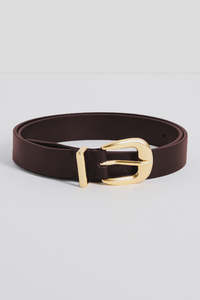 Among The Brave: Dark Brown Gold Buckle Leather Belt