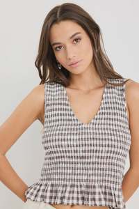 Acceptance Chocolate Gingham Sleeveless Shell Top