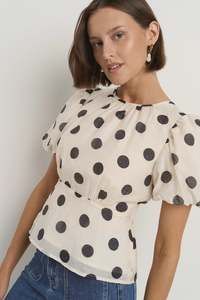 Stories Be Told: Finali Cream Black Polka Dot Puff Short Sleeve Top