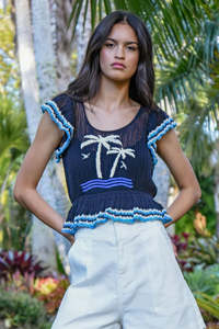 Palms Away Top & Camisole - Navy