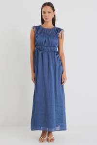 Compass Navy Ramie Relaxed Sleeveless Maxi Dress