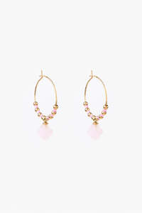 Under 50: Gold Hoop Pink Clover and Beads Earrings