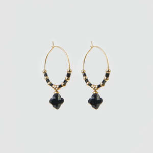 Under 50: Gold Hoop Black Clover & Beads Earrings