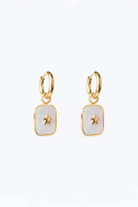 Gold Shell Square Pendant with Mini Star Earrings