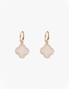 Gold Hoop Shell Clover Earrings