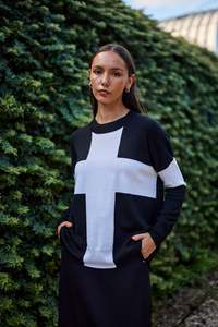 Locke Merino Jumper - Black & Ivory