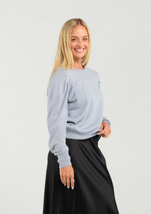 Knitwear: Astor Pleat Sleeve Knit - Silver Blue