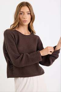Knitwear: Dawn Chocolate Crochet Knit Jumper