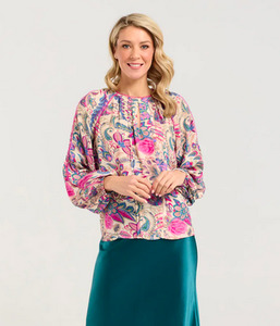 Blackstone: Peggy Lace Trim Raglan Top - Pink Peacock
