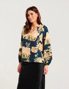 Blackstone: Christie Frill Neck Top - Majolica Blue Winter Rose