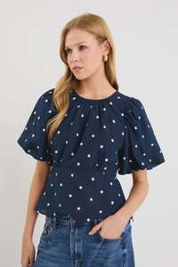 Stories Be Told: Finali Navy Polka Dot Bubble Sleeve Top