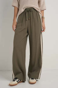 Stories Be Told: Townie Olive Stripe Side Tape Wide Leg Pants