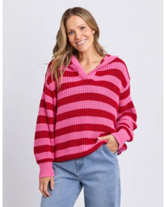 All: Stripe Hooded Knit / Cranberry Stripe