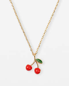 Under 50: Necklace Gold Red Cherries