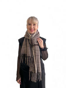 Scarves: Heritage Check Scarf - Brown/Ivory