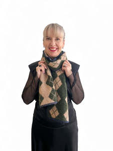 Scarves: Argyle Scarf - Green/Beige