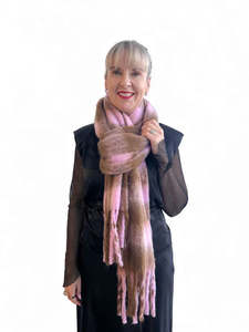Checkers Scarf - Baby Pink w Chocolate