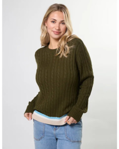 Knitwear: Cable Crew / Khaki