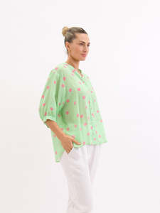 Worthier The Label: Dottie Linen Shirt - Green & Pink