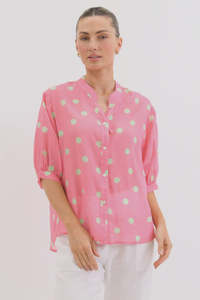 Dottie Linen Shirt Pink & Green