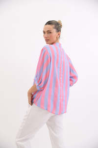 Dorothy Stripe Linen Shirt - Lilac & Pink