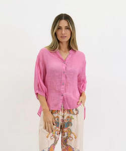 Worthier The Label: Aurora Linen Shirt - Hot Pink