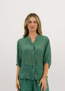 Worthier The Label: Aurora Linen Shirt - Emerald