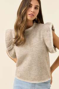Athena Frill Knit Top - Stone