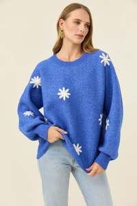 Miru Stitch Flower Jumper - Cobalt