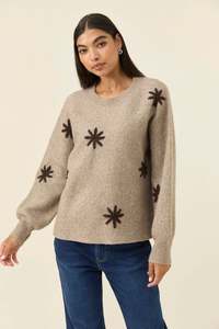 Wool: Miru Stitch Flower Jumper - Stone