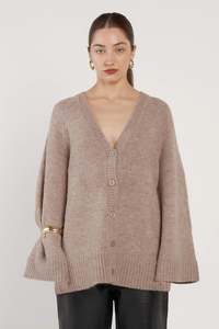 Fate Becker: Zinnia Fluffy Cardigan - Mushroom
