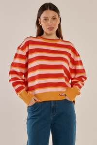 Knitwear: Leonie Knit Sweater - Red/Pink Stripe
