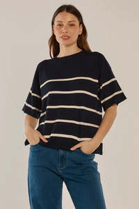 Bailey Boxy Sweater - Navy/Cream