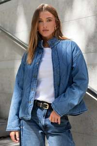 Among The Brave: Apex Storm Blue Denim Collared Quilted Jacket