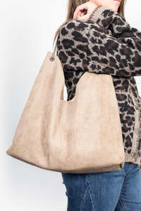 Classic Carry-All Shoulder Bag - Taupe Suedette