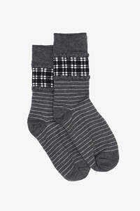 Slate Stripe & Check Sock