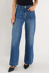 Zoey PETITE High Rise Wide Leg Pocket Jean - Marine Blue