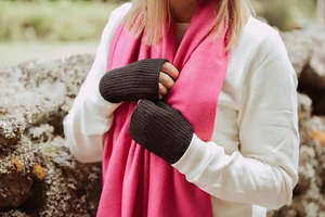 Lana Fingerless Wool Mix Gloves/Black