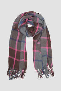 Chocolate Plaid Scarf / Pink & Blue