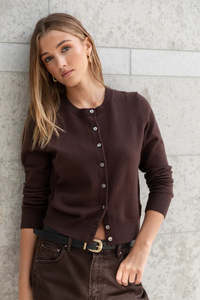 Autograph Chocolate Soft Fine Gauge Crewneck Cardigan