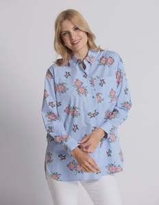 Estella Shirt / Floral Blue Stripe