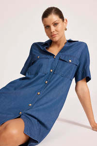 Melenia Denim Shirt Dress - Denim