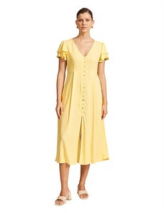 Parisio Button Midi Dress - Citrine
