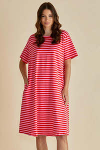 Eloise T-Shirt Dress /  Pink Red Stripe