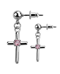 Pink Gem Cross - Dangly