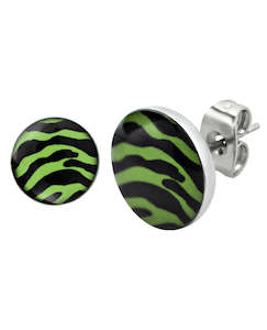 Earring Sets: Green Zebra - Round