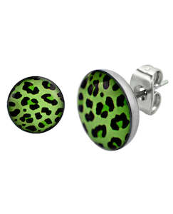 Earring Sets: Green Leopard - Round