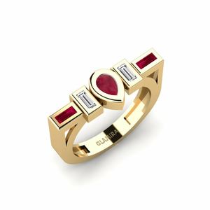 Engagement Rings: 0.33 Carat Pear cut 14ct Yellow Gold Ruby SYLVIE Ring Poias GLAMIRA NZ