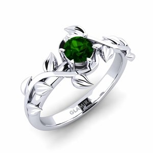 Engagement Rings: 0.35 Carat Round cut 14ct White Gold Green Tourmaline Engagement Ring Bagu GLAMIRA NZ